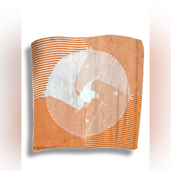 Gucci Accessories - 1970s “Gucci” Orange + White Horse Scarf (41” x 41”)